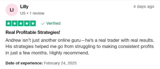 Trustpilot review — Real Profitable Strategies, by Lilly