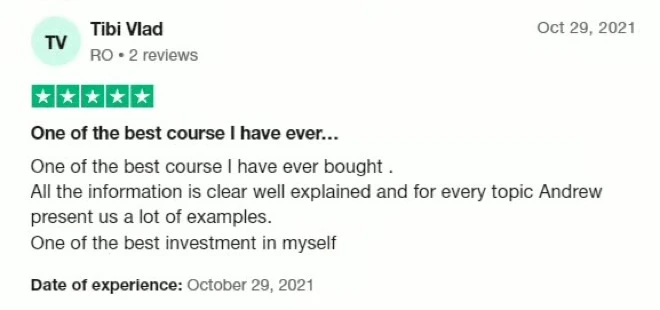 Trustpilot review — One of the best courses, by Tibi Vlad