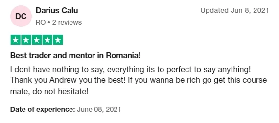 Trustpilot review — Best trader and mentor in Romania, by Darius Calu